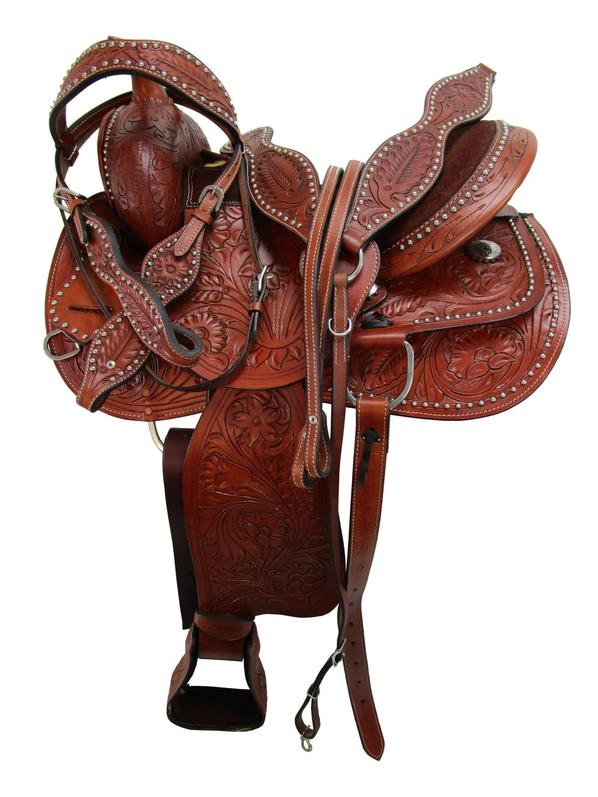 Tooled Leather Western Horse Saddle 15 16 17 18 Q3018