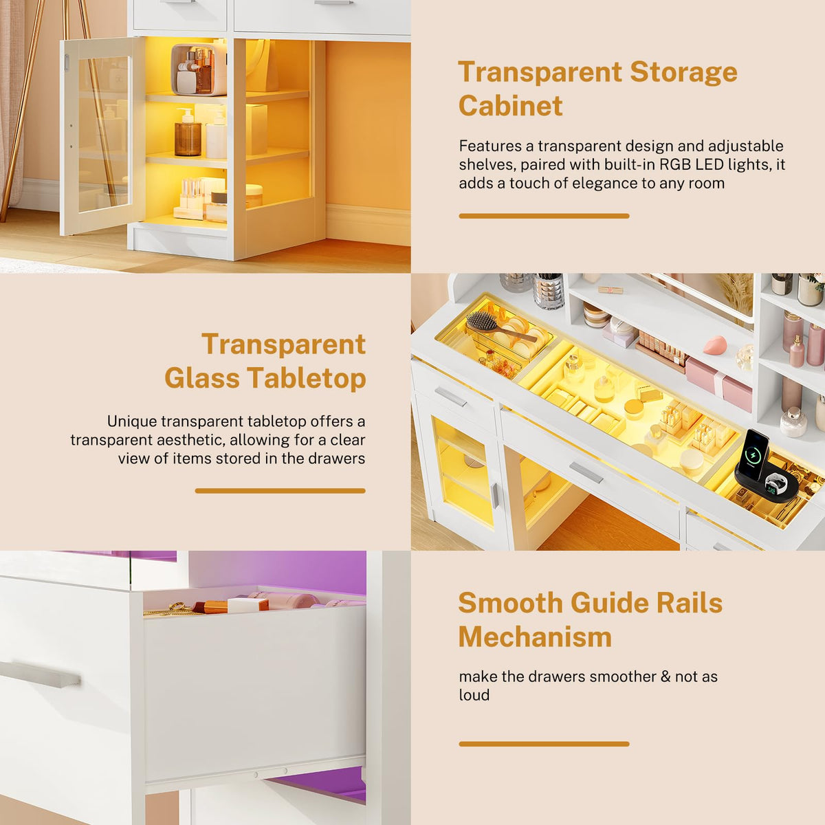 White Vanity Desk with Mirror and Lights V6404