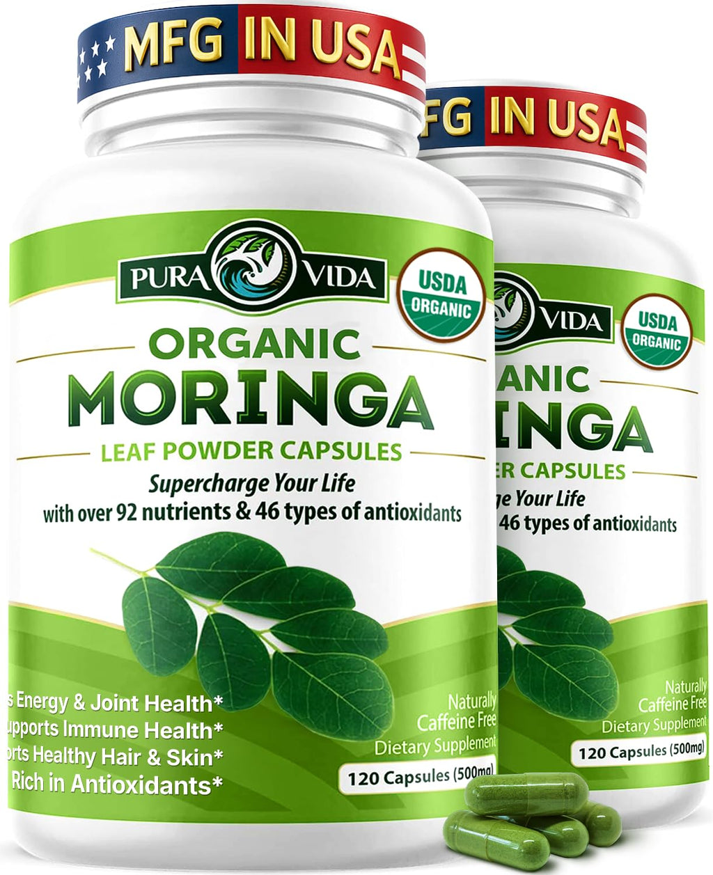 Organic Moringa Capsules 500mg 120ct Pack of 2 I91522