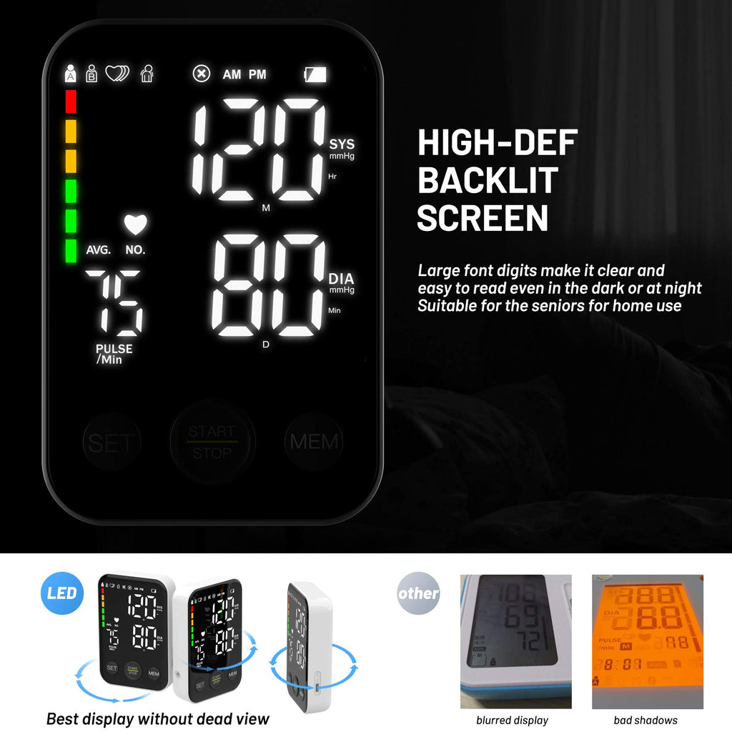 Black Upper Arm Blood Pressure Monitor with Adjustable Arm Cuff and Large Display U52193
