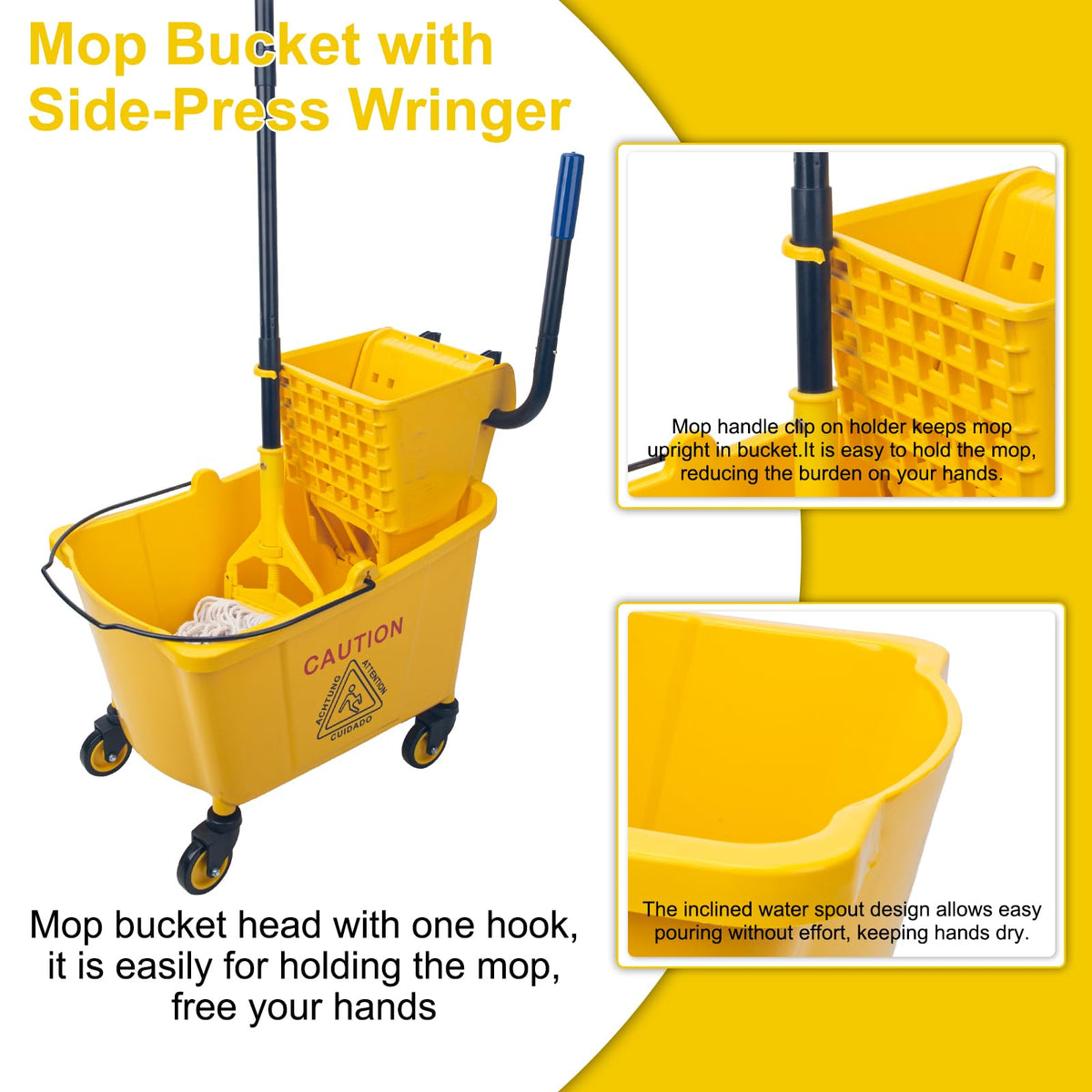 35 Quart Mop Bucket with Side Press Wringer on Wheels O4598