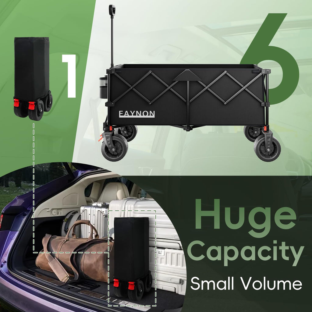 46" Collapsible Foldable Extended Wagon, 500LB Weight Capacity with 280L Heavy Duty Folding Cart, Black W998
