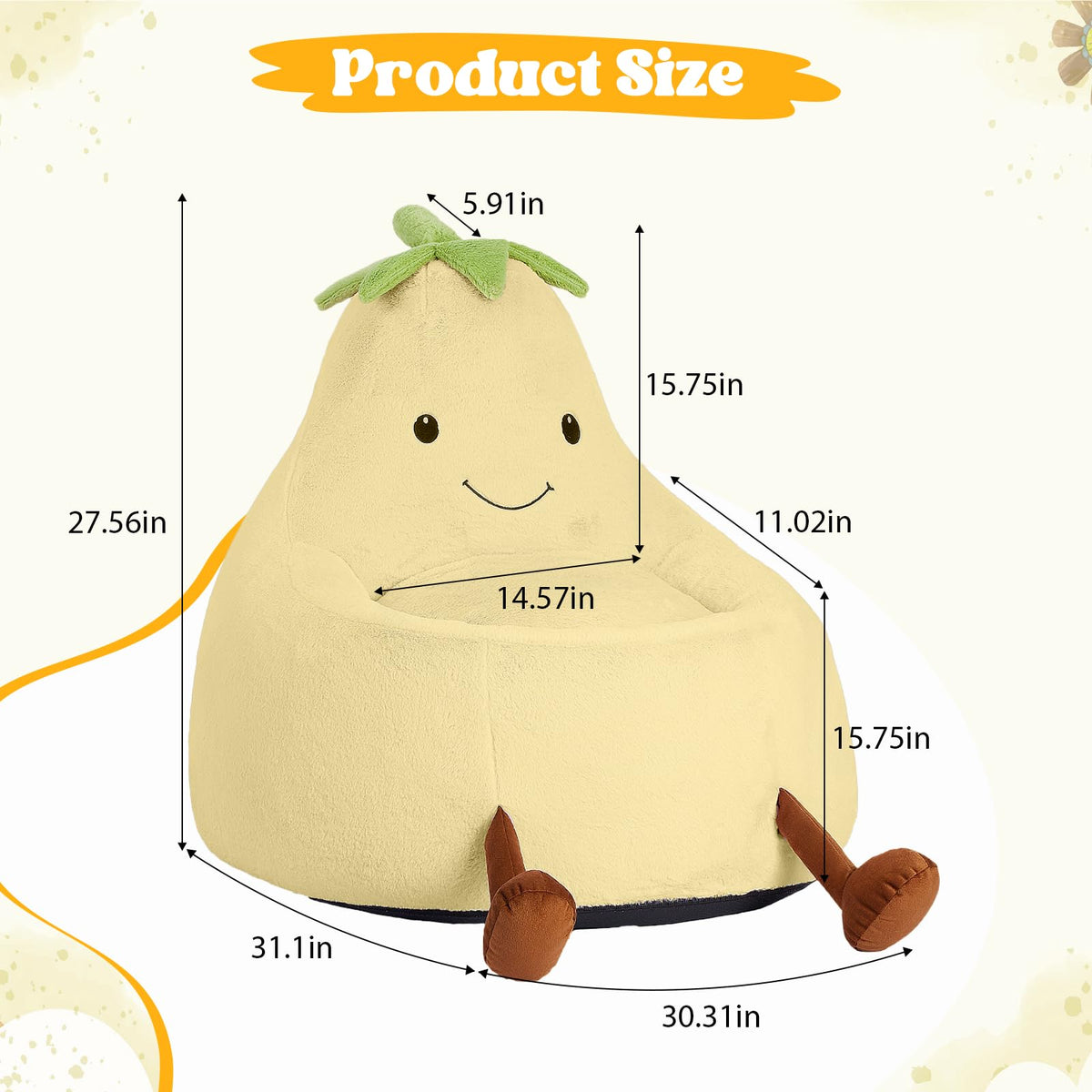 Yellow Faux Rabbit Fur Memory Foam Bean Bag Chair P408