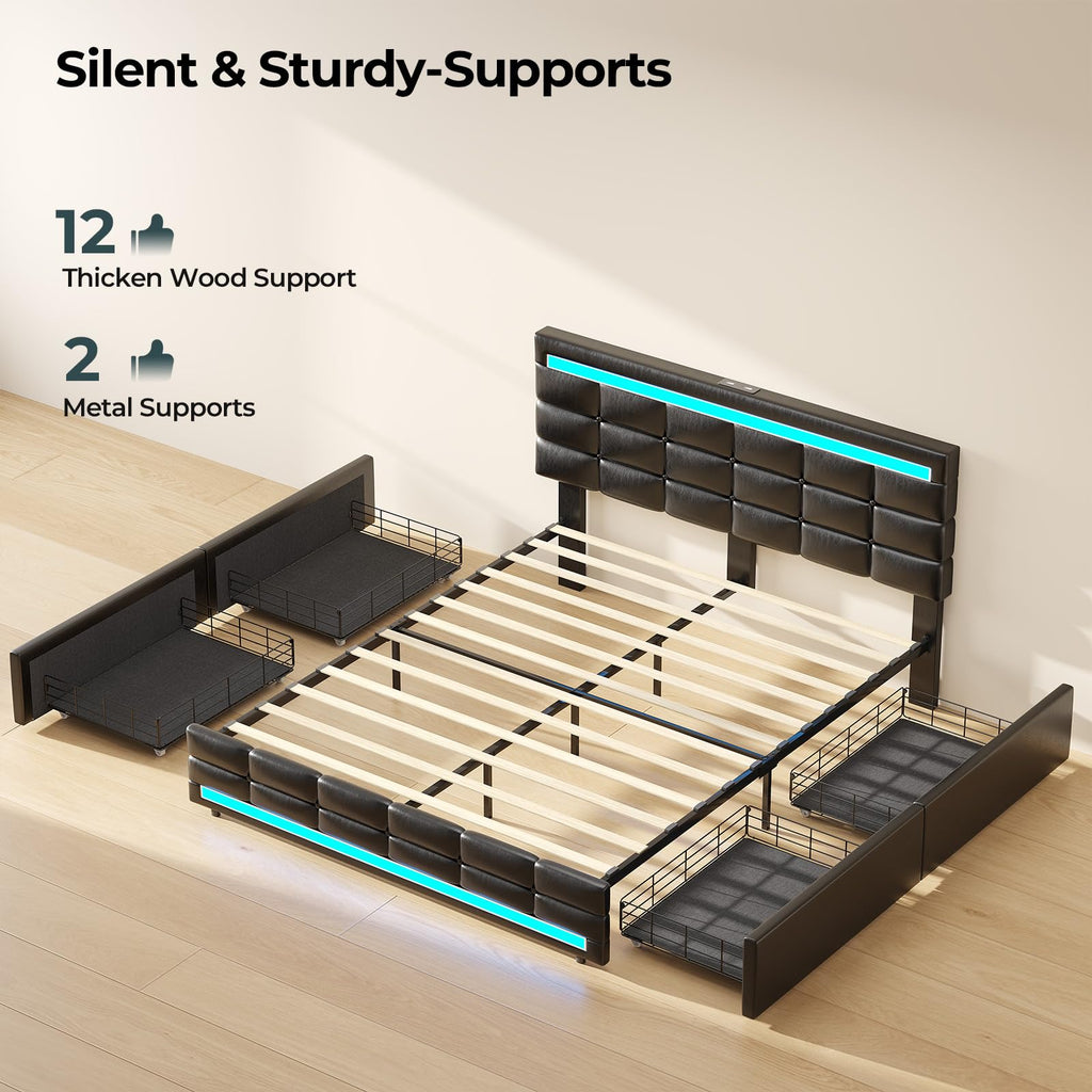 Queen Bed Frame with 4 Storage Drawers B363333