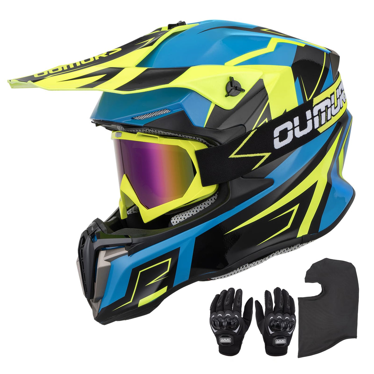 Adult ATV Dirt Bike Helmet with Goggles Gloves & Mask Adjustable Sun Visor Y20085