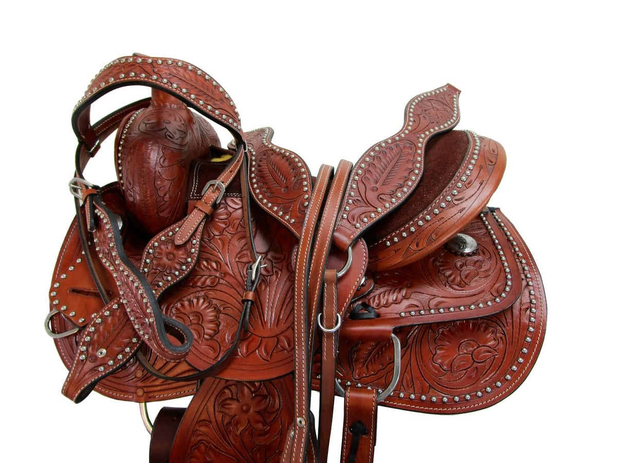 Tooled Leather Western Horse Saddle 15 16 17 18 Q3018