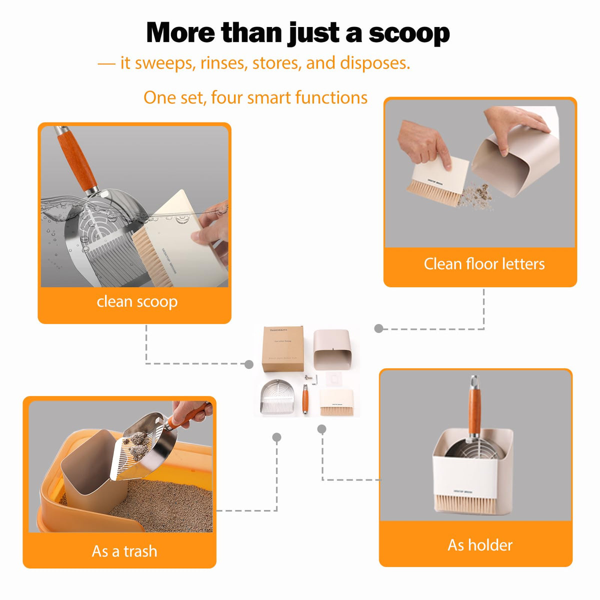 304 Stainless Steel Cat Litter Scoop with Holder Stand M872026
