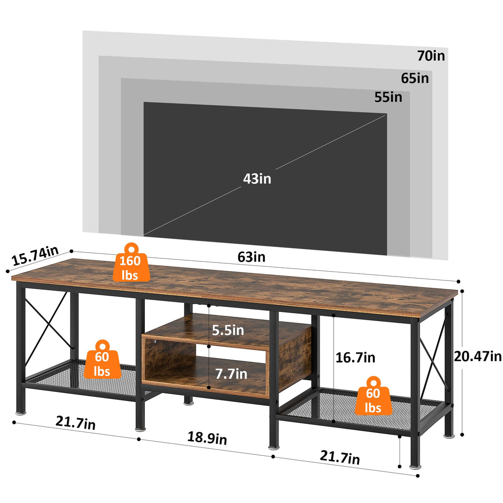 70 Inch 3-Tier TV Stand with Open Storage Shelves I852
