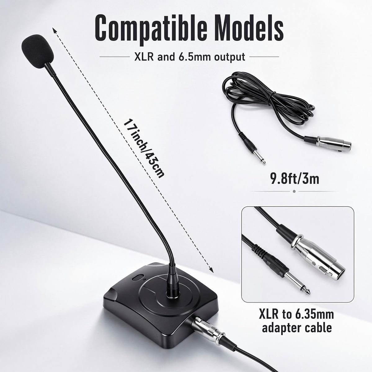 3 Pcs Gooseneck Wired Microphone with Base T44572