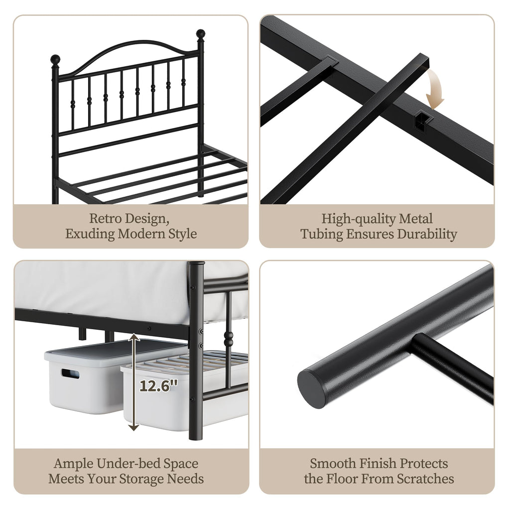 Twin Size Metal Platform Bed Frame with Headboard & Footboard C696