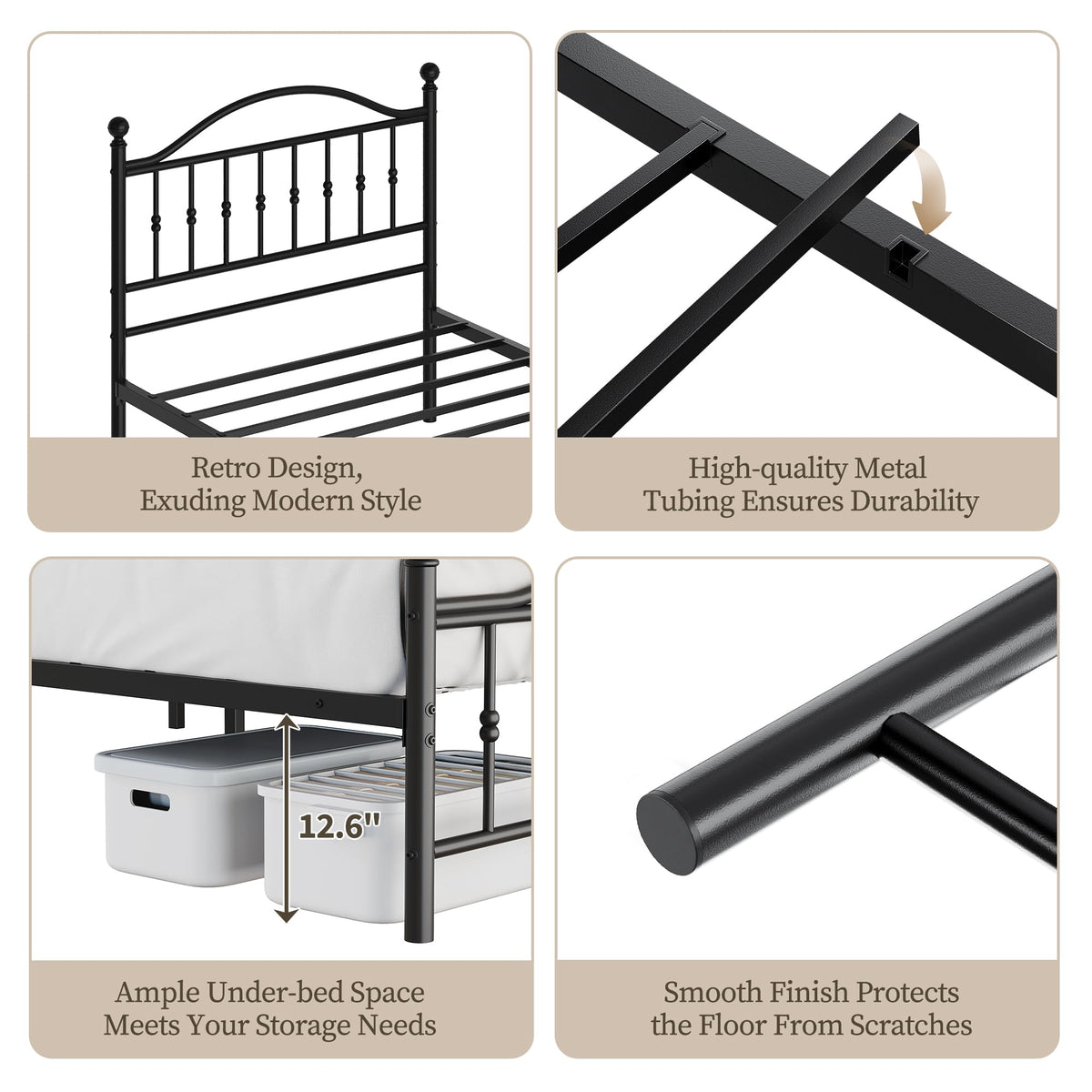 Twin Size Metal Platform Bed Frame with Headboard & Footboard C696