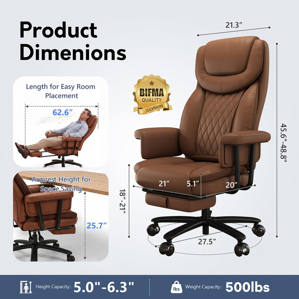 Big and Tall 500LBS Reclining Office Chair with Footrest U172033