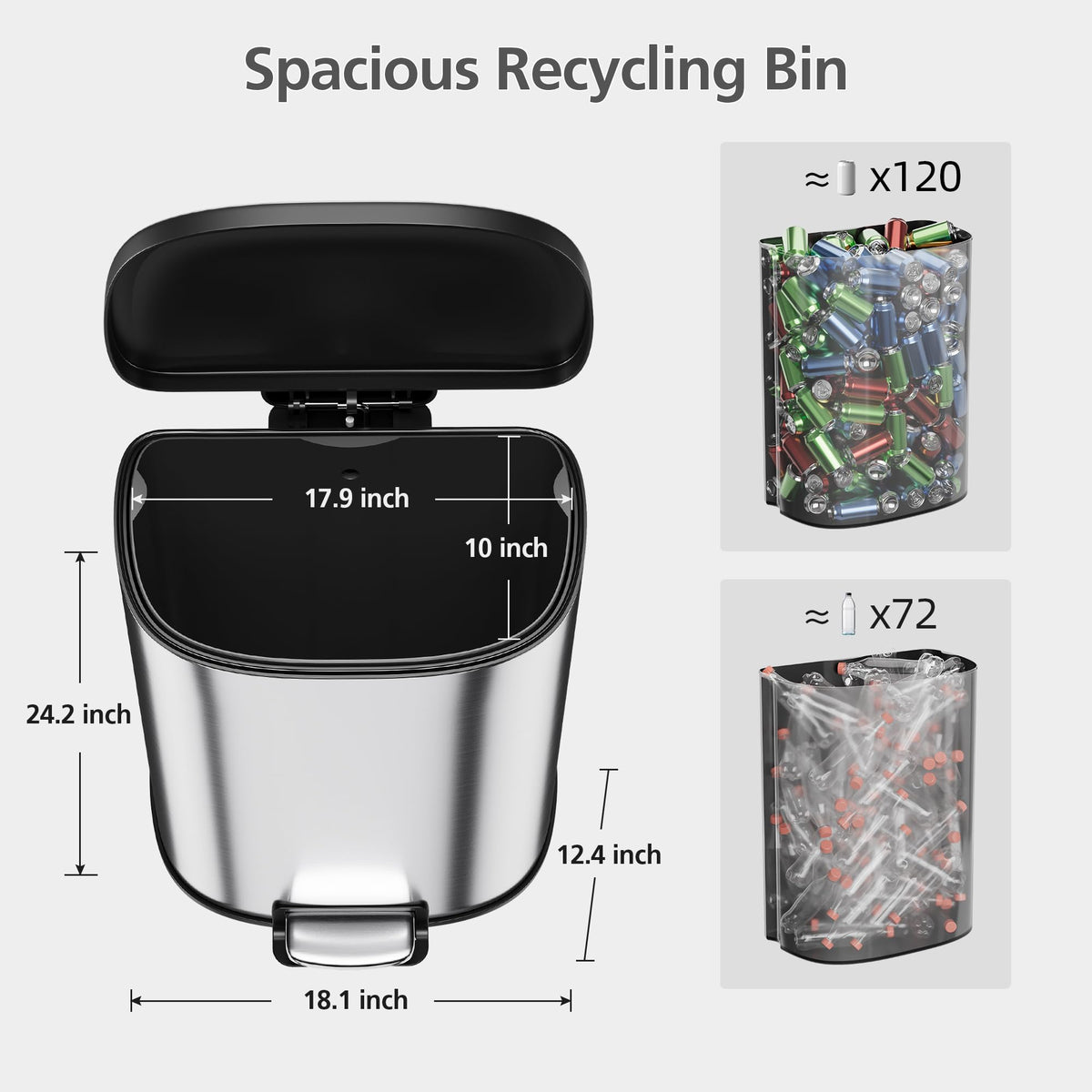 50L Stainless Steel Step-On Trash Can O784
