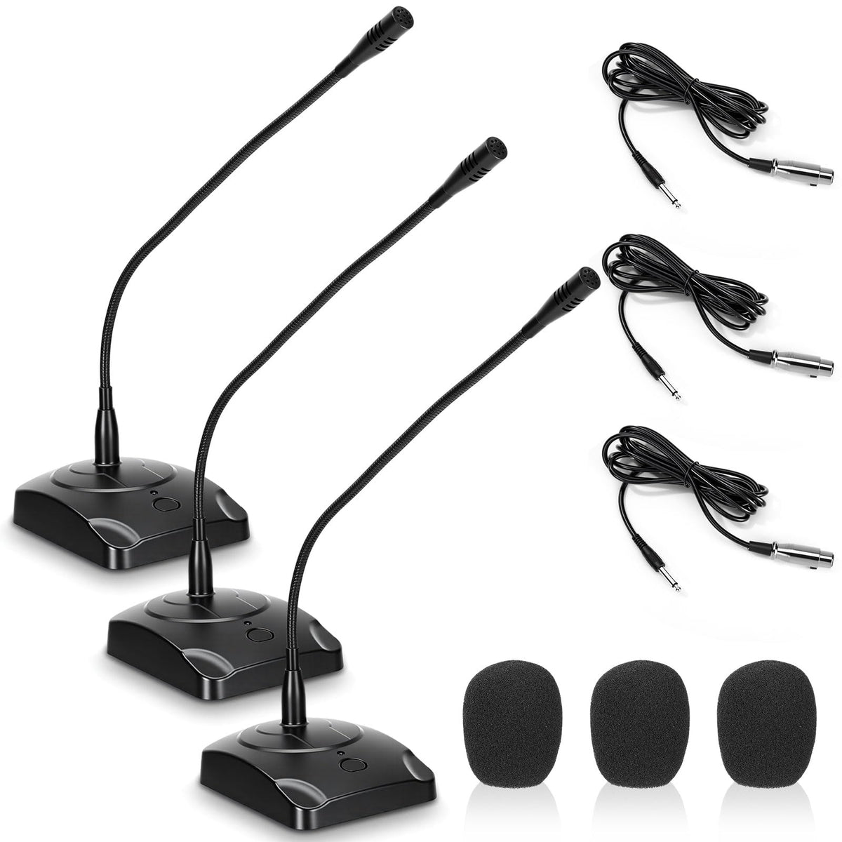 3 Pcs Gooseneck Wired Microphone with Base T44572
