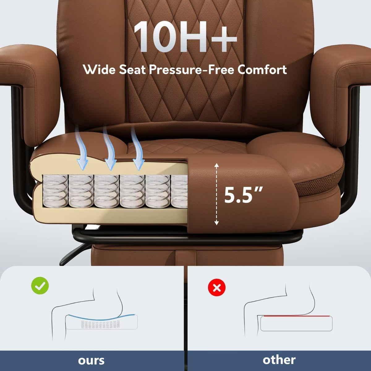 Big and Tall 500LBS Reclining Office Chair with Footrest U172033