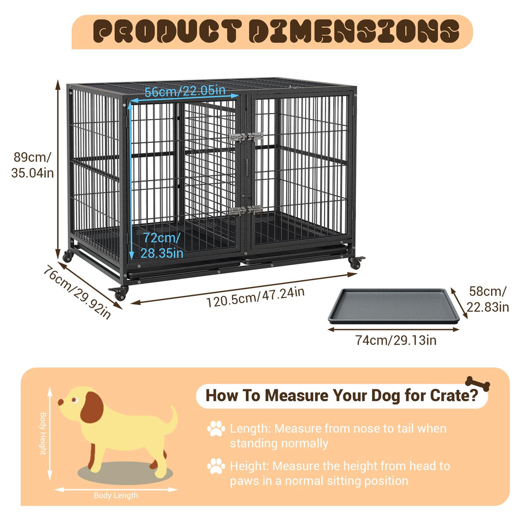 48 Inches Heavy Duty Metal Dog Crate with Divider and Wheels H414602