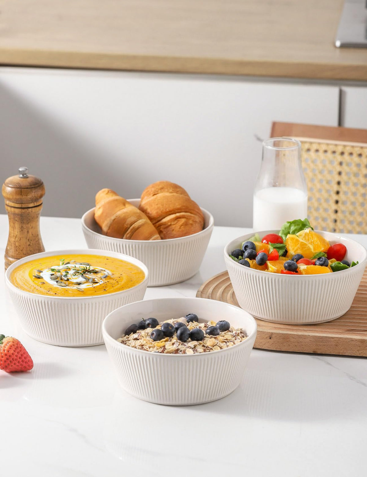 Ceramic Soup Bowls Set of 4, 6.3 inch Microwave Safe White K37065