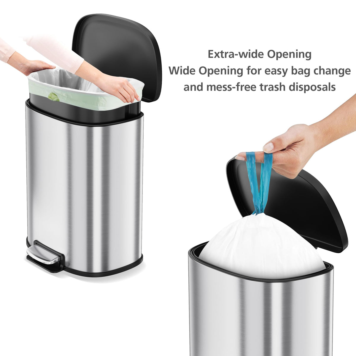 50L Stainless Steel Step-On Trash Can O784