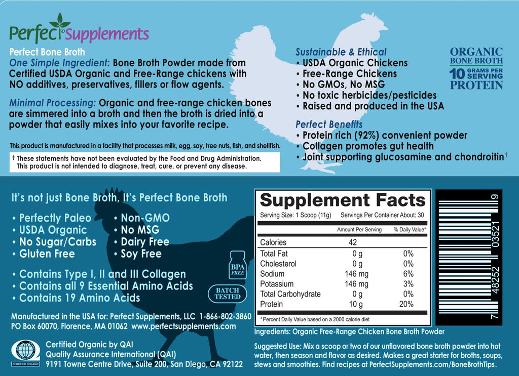 Organic Chicken Bone Broth Powder 330g 30 Servings A33298