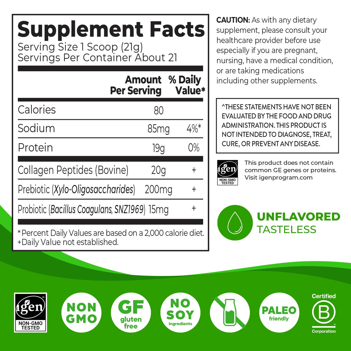Collagen Peptides + Prebiotic & Probiotics Powder, 1lb C825126