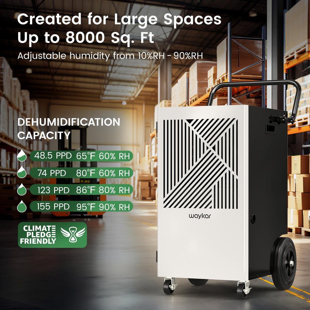 155 Pints Commercial Dehumidifier with Pump, Drain Hose and Washable Filter E523