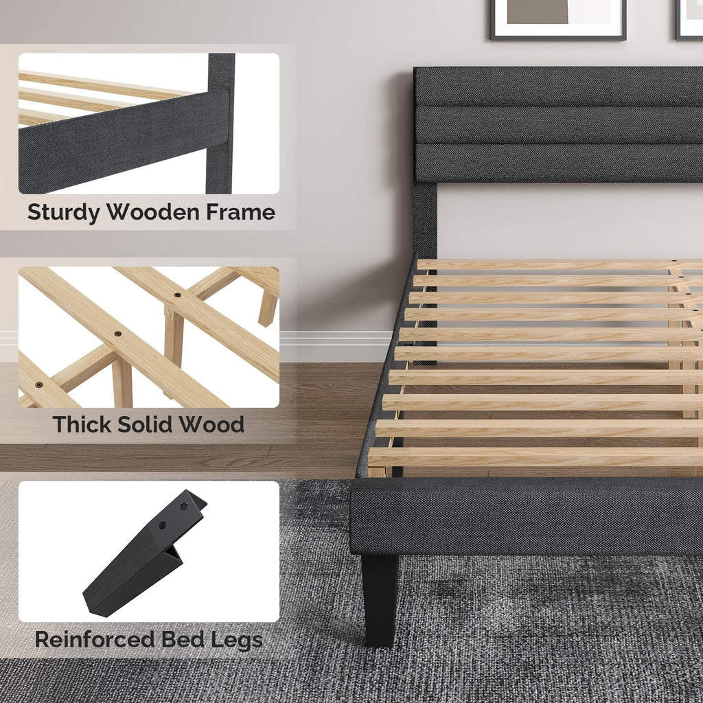 Queen Size Linen Fabric Upholstered Platform Bed Frame E5297