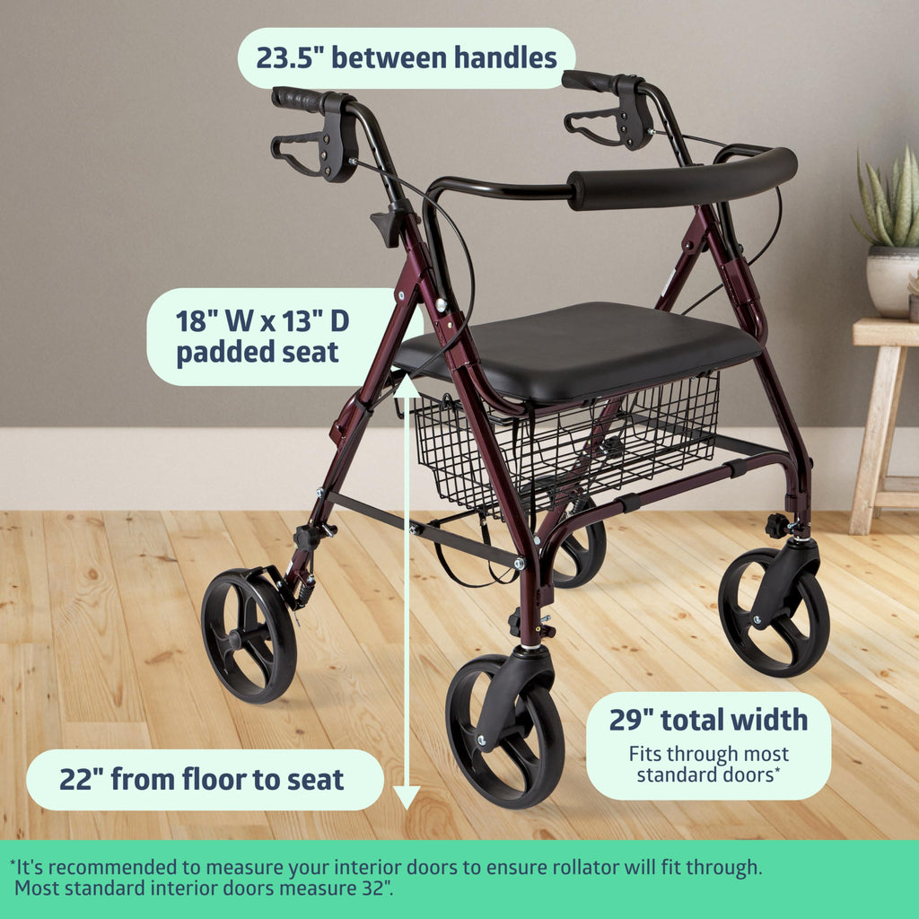 Burgundy Aluminum Bariatric Rollator Walker with Seat L33159