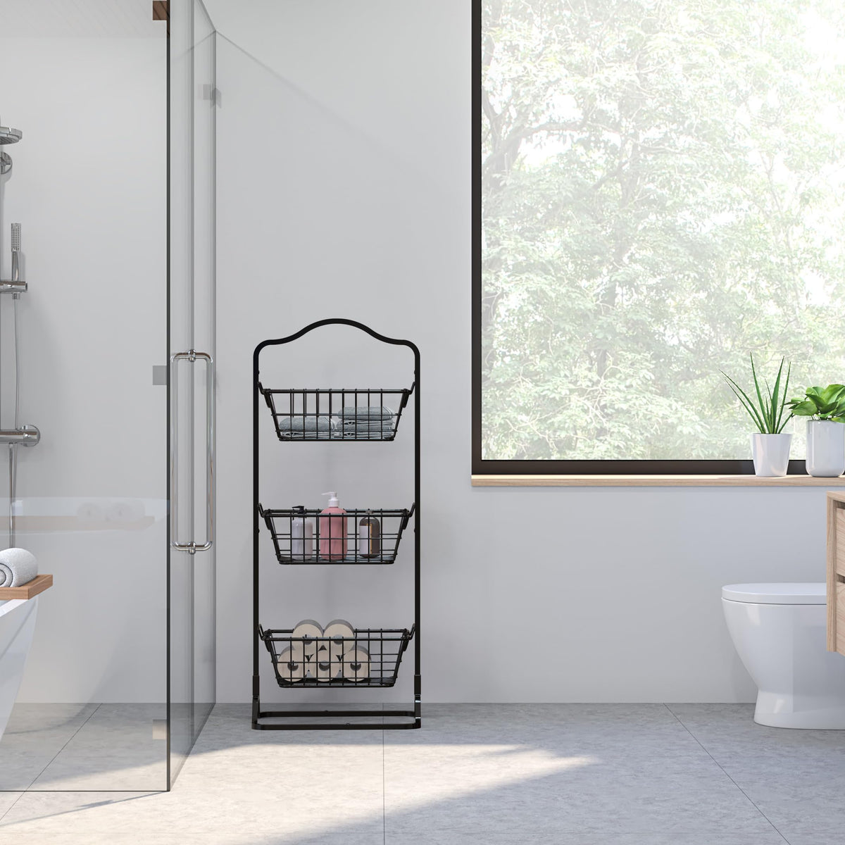 3-Tier Wire Fruit Basket Stand, Black V959