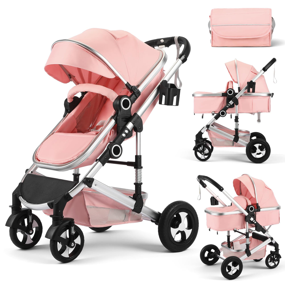 2 in 1 Convertible Baby Stroller, Diaper Bag, Pink R469885