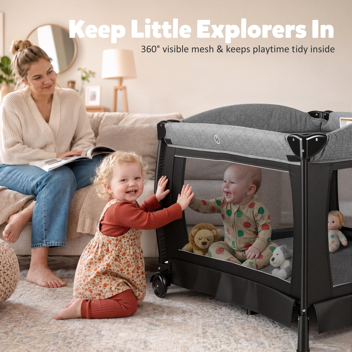 4 in 1 Foldable Pack and Play with Bassinet & Changing Table E8364