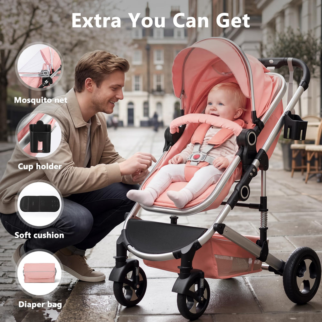 2 in 1 Convertible Baby Stroller, Diaper Bag, Pink R469885