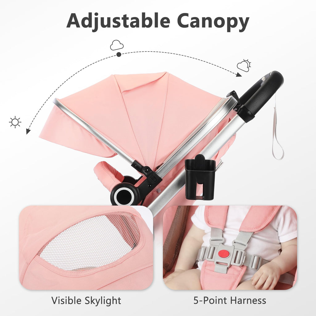 2 in 1 Convertible Baby Stroller, Diaper Bag, Pink R469885