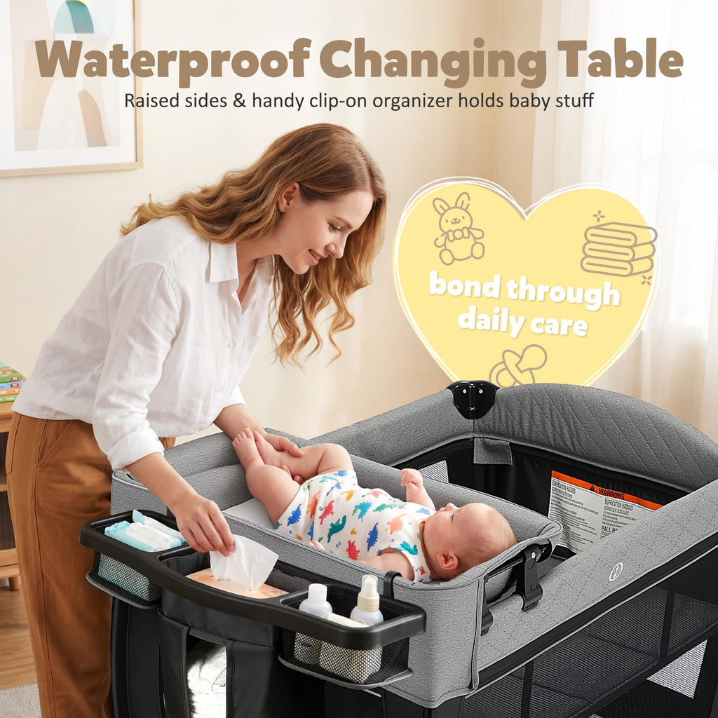 4 in 1 Foldable Pack and Play with Bassinet & Changing Table E8364