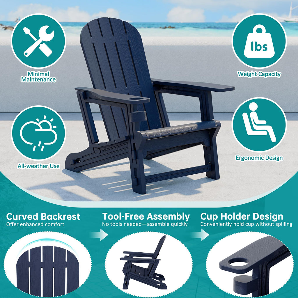 Dark Blue HDPE Adirondack Chairs Set of 2 with Cup Holder C32969