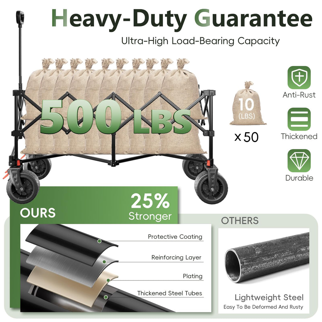 46" Collapsible Foldable Extended Wagon, 500LB Weight Capacity with 280L Heavy Duty Folding Cart, Black W998