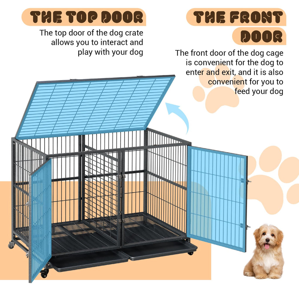 48 Inches Heavy Duty Metal Dog Crate with Divider and Wheels H414602