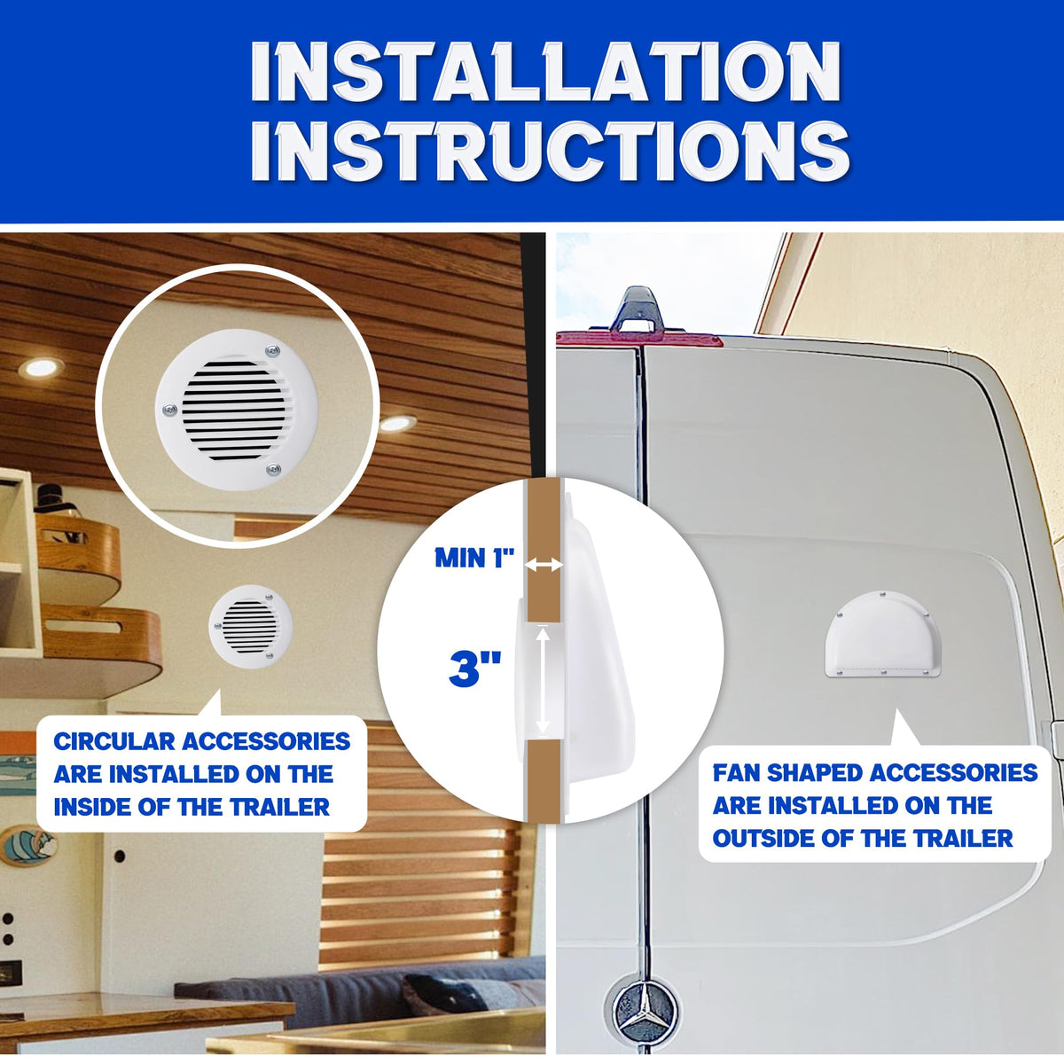 Trailer RV Sidewall Exhaust Vent Fan Kit with Cover, 2 Pack I84360