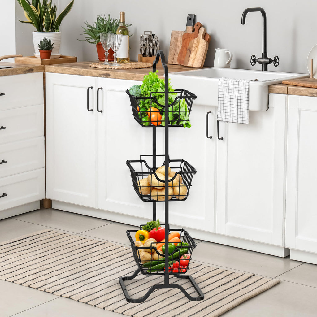 3-Tier Wire Fruit Basket Stand, Black V959