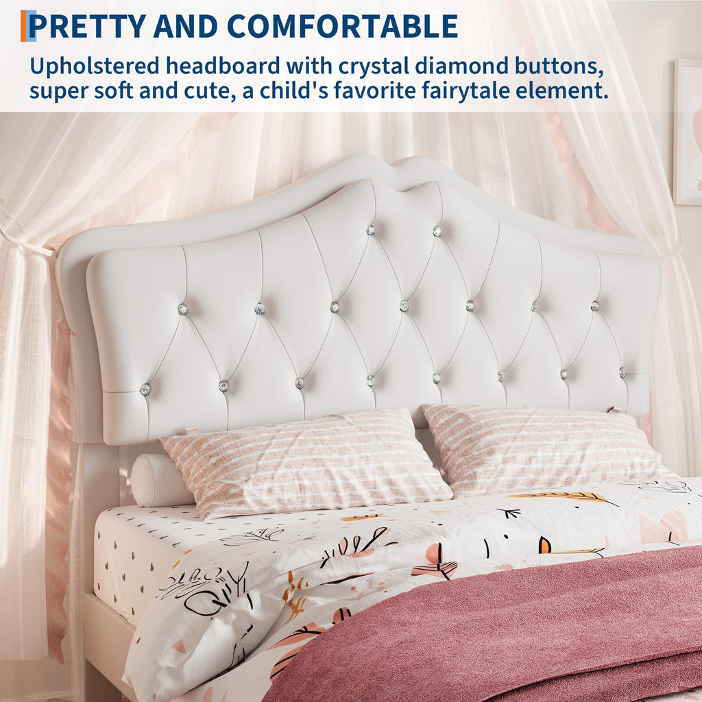 Beige Full Size Bed Frame with LED Lights Headboard J770