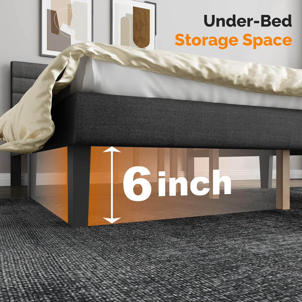 Queen Size Linen Fabric Upholstered Platform Bed Frame E5297