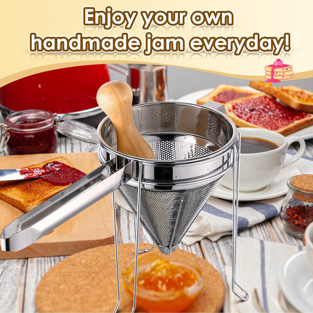 Stainless Steel Chinois Strainer with Stand and Wooden Pestle A736