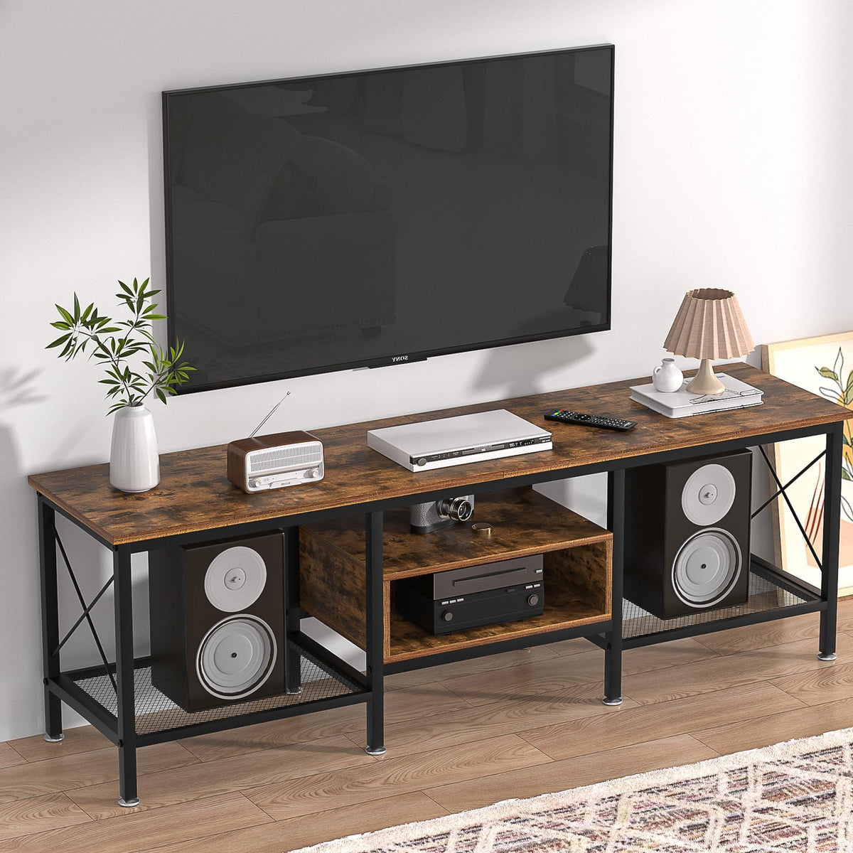 70 Inch 3-Tier TV Stand with Open Storage Shelves I852