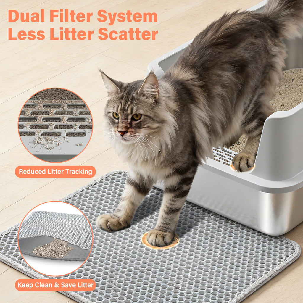 XL Stainless Steel Cat Litter Box with Lid and Scoop A545