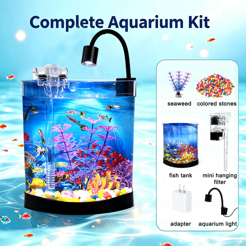 1 Gallon Half Moon Fish Tank O5097