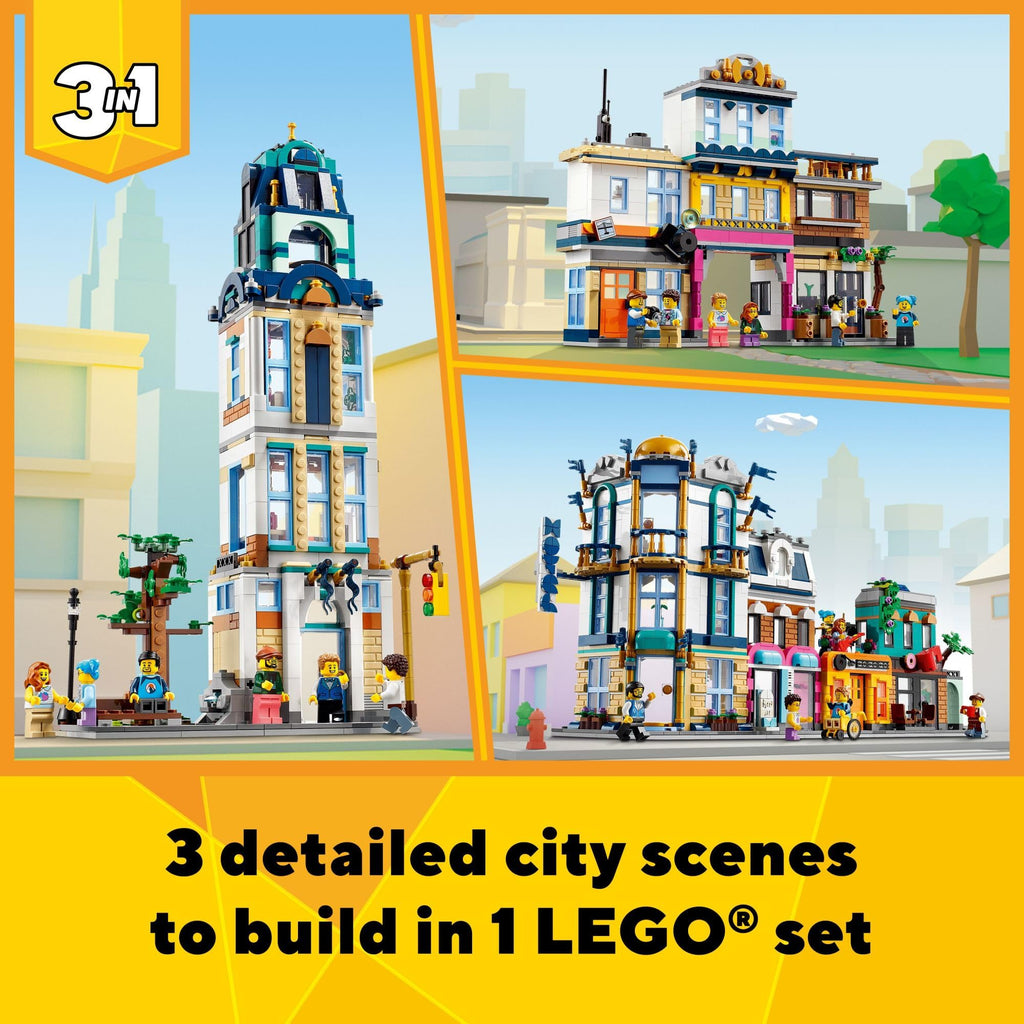 Building Toy Set, 3 in 1 City Art Deco Building, Market Street Hotel, Café Music Store and 6 Minifigures Q567008