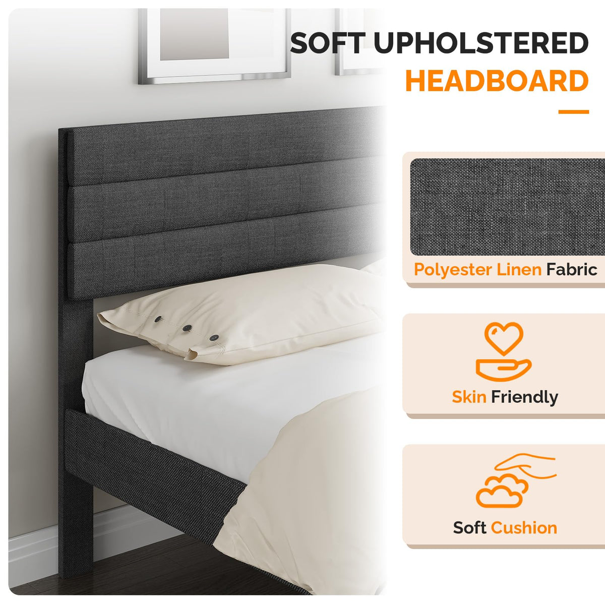 Queen Size Linen Fabric Upholstered Platform Bed Frame E5297
