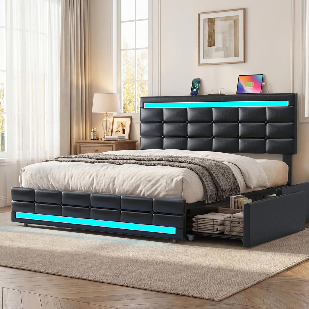 Queen Bed Frame with 4 Storage Drawers B363333