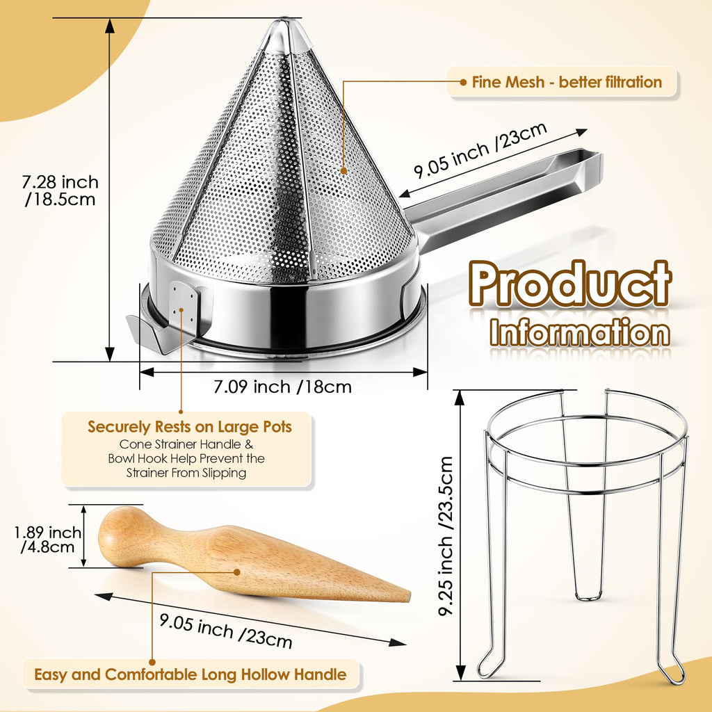 Stainless Steel Chinois Strainer with Stand and Wooden Pestle A736