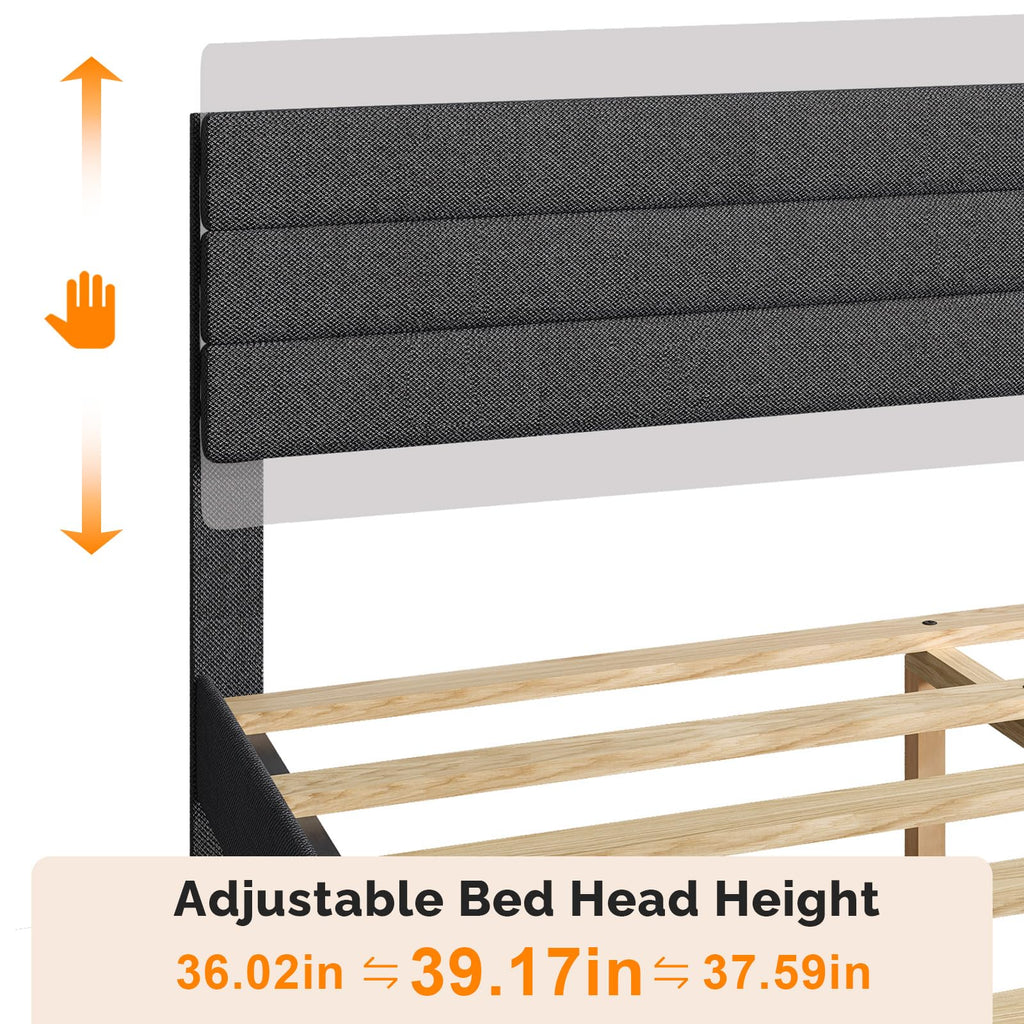 Queen Size Linen Fabric Upholstered Platform Bed Frame E5297
