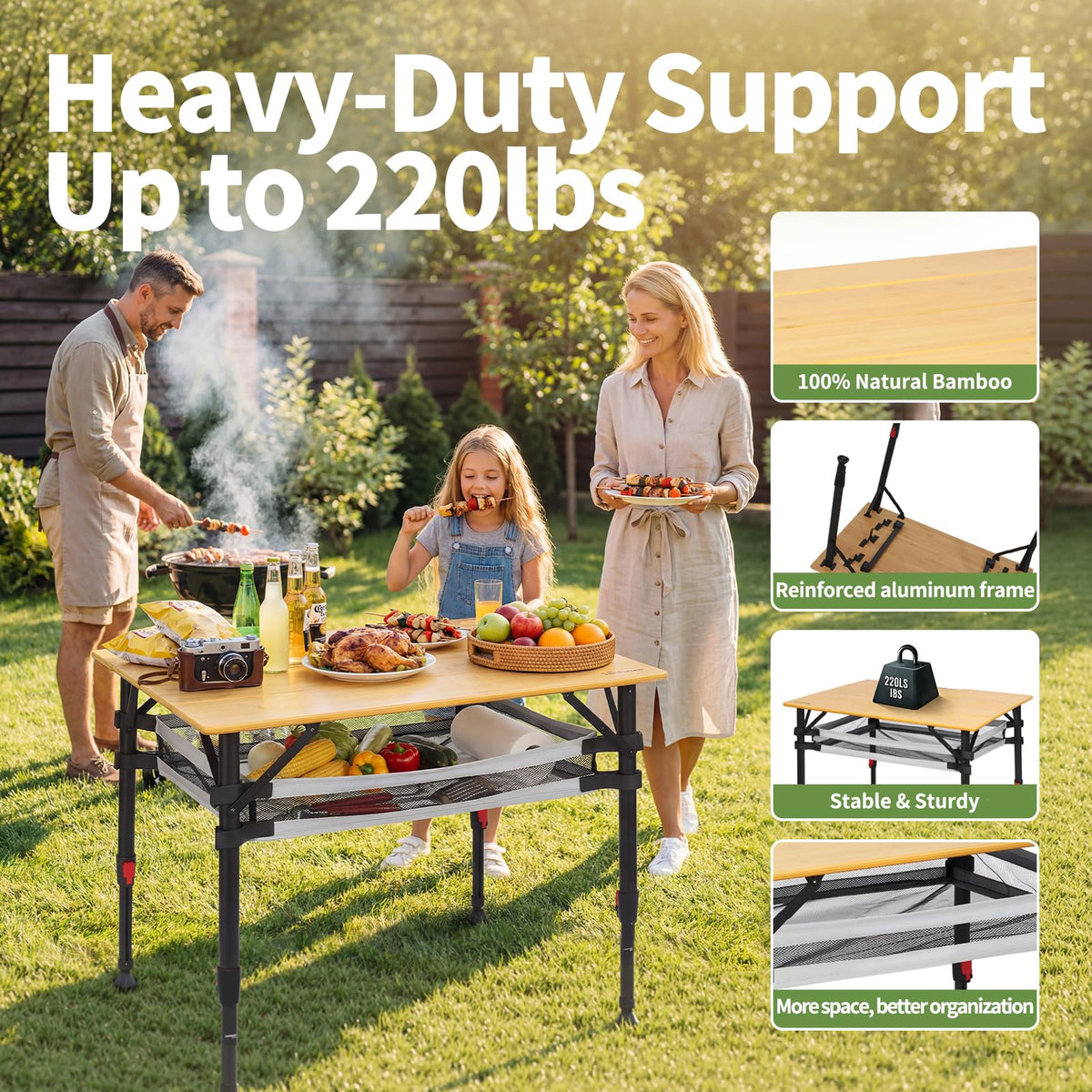 Bamboo Aluminum Folding Camping Table H6522
